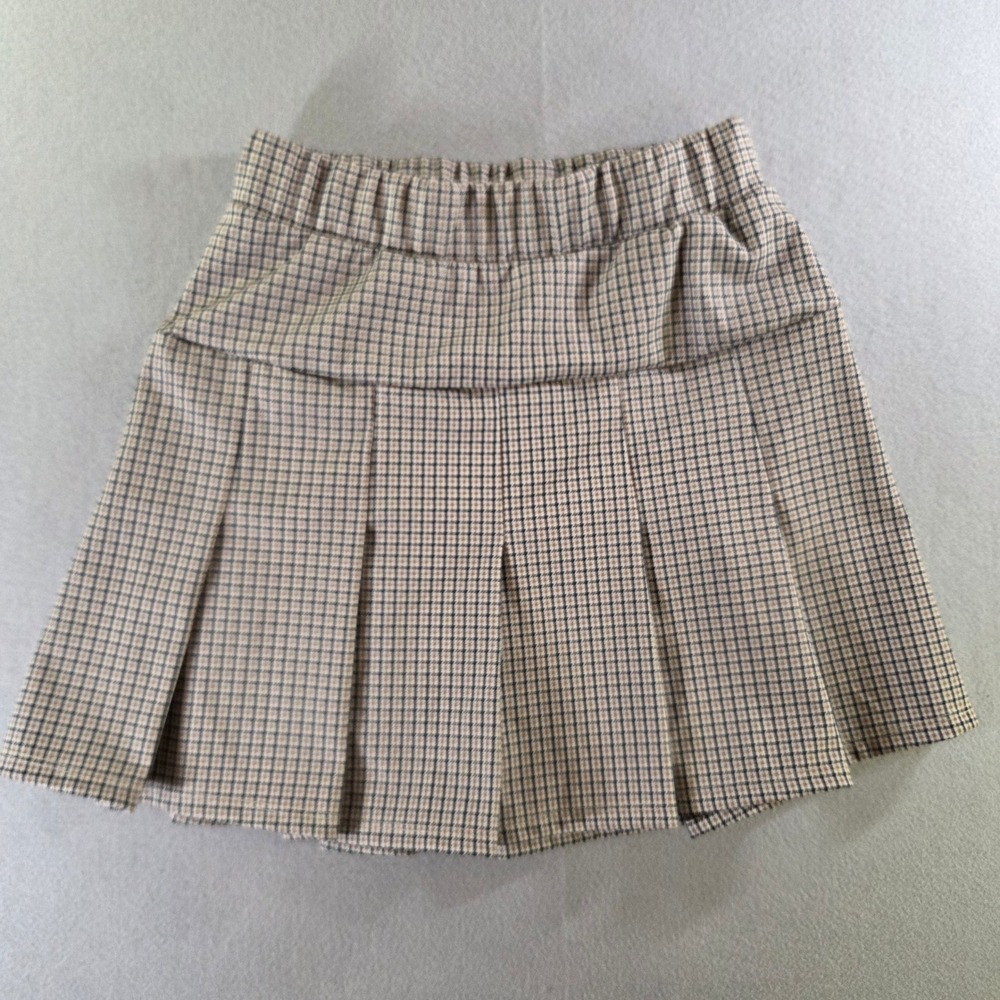 Olive & Oak Brown Houndstooth Plaid Pleated Mini Skirt Size Small  Dark Academia